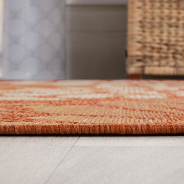 Zinnia Modern Floral Textured Weave Indoor/outdoor Round Rug